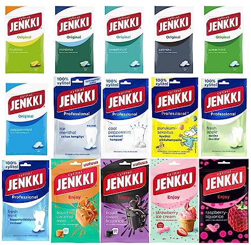 Finnischer Jenkki-Kaugummi 80-100g (10er-Pack) - Wählen Sie eine beliebige 10er-Tüte aus 15 Geschmacksrichtungen von Jenkki