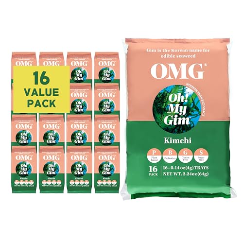 [16 Pack] Oh! My Gim Seaweed Snack, Kimchi, Vegan Gesunde Seetang Snacks, Südkorea Premium Getrocknete Algen Chip, Trockenes Gemüse Seealgen Chips, Koreanische Lebensmittel von JeollaNamdo THE KITCHEN OF KOREA