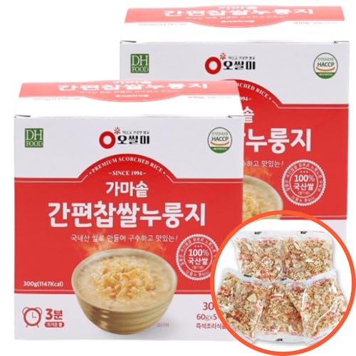 DHFOOD Koreanischer Nurungji Reissnack | pro Box 5 Beutel à 60g (gesamt 10 Beutel / 600g) | Gerösteter Klebreis mit nussigem Aroma | Ideal als Suppe, Snack oder Schonkost | In 3 Minuten servierfertig von JeollaNamdo THE KITCHEN OF KOREA