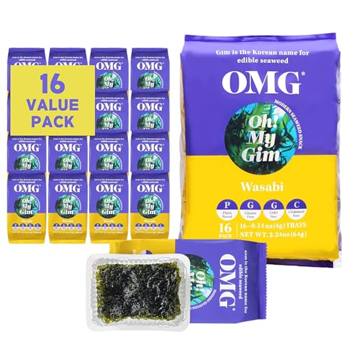 Oh My Gim 16er Pack | Koreanischer Seetang-Snack | Veganer, Kalorienarmer Knusper-Snack | Glutenfrei & Natürlich | Perfekt für Sushi, Bowls, Bier & Snacks (Wasabi) von JeollaNamdo THE KITCHEN OF KOREA