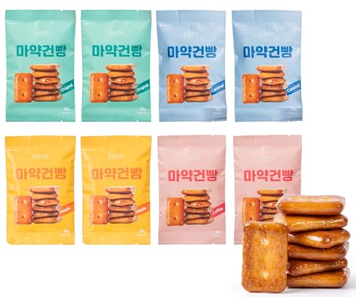 YEOSUYUMMY Barley Crackers 8er | Original, Ahorn, Karamell, Kaffee, Probe Set | Knusprig & Leicht | Ideal für Zwischenmahlzeiten und Geschenke | Ideal für Teepausen (8er, Probe Set) von JeollaNamdo THE KITCHEN OF KOREA