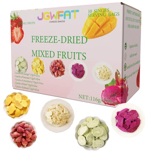 JGFWAT - gefriergetrocknete früchte | gefriergetrocknete süßigkeiten | gesunde snacks | getrocknete früchte | trockenfrüchte gefriergetrocknet | 116g*1box（10 Tasche） von Jgfwat