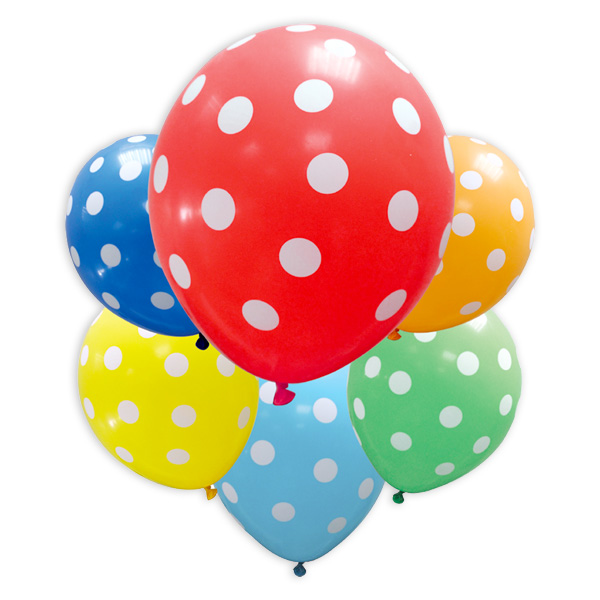 6 bunte Party-Ballons mit weißen Punkten, 30cm von Procos