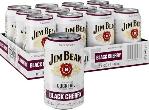 Jim Beam Black Cherry | Kentucky Straight Bourbon Whiskey mit Schwarzkirsche | eine perfekte Mischung | 10% Vol. | Einweg, 12 x 330ml von Jim Beam