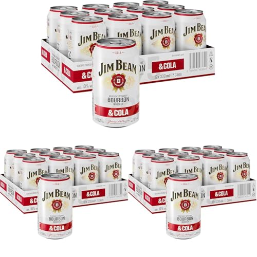Jim Beam Bourbon & Cola Dose | Kentucky Straight Bourbon Whiskey mit Cola | eine perfekte Mischung | 10% Vol | Einweg, 12 x 330ml (Packung mit 3) von Jim Beam