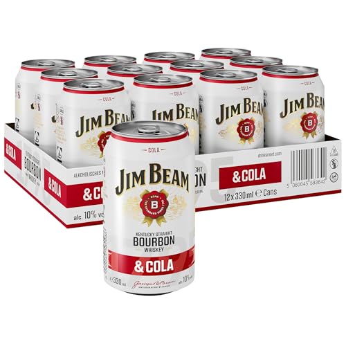 Jim Beam Bourbon & Cola Dose | Kentucky Straight Bourbon Whiskey mit Cola | eine perfekte Mischung | 10% Vol | Einweg, 12 x 330ml von Jim Beam