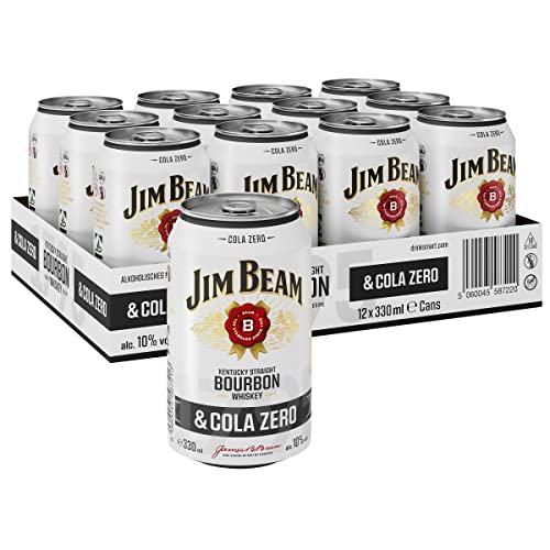 Jim Beam Bourbon & Cola Zero Dose | Kentucky Straight Bourbon Whiskey mit Cola Zero | eine perfekte Mischung | 10% Vol | Einweg, 12 x 330ml von Jim Beam