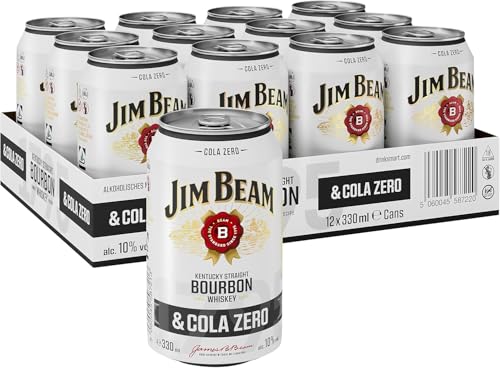 Jim Beam Bourbon & Cola Zero Dose | Kentucky Straight Bourbon Whiskey mit Cola Zero | eine perfekte Mischung | 10% Vol | Einweg, 12 x 330ml von Jim Beam