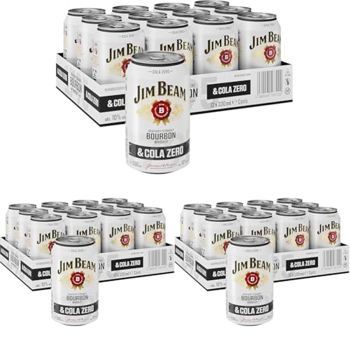 Jim Beam Bourbon & Cola Zero Dose | Kentucky Straight Bourbon Whiskey mit Cola Zero | eine perfekte Mischung | 10% Vol | Einweg, 12 x 330ml (Packung mit 3) von Jim Beam