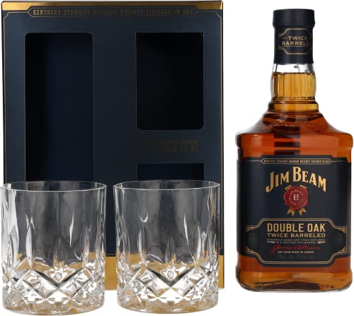 Jim Beam Double Oak Whiskey Geschenkset mit 2 Tumblern Bourbon Whiskey (1 x 0.7 l) von Jim Beam