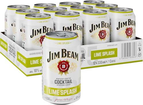 Jim Beam Bourbon & Lime Splash Dose | Kentucky Straight Bourbon Whiskey mit Limettenlimonade | eine perfekte Mischung | 10% Vol | Einweg, 12 x 330ml von Jim Beam