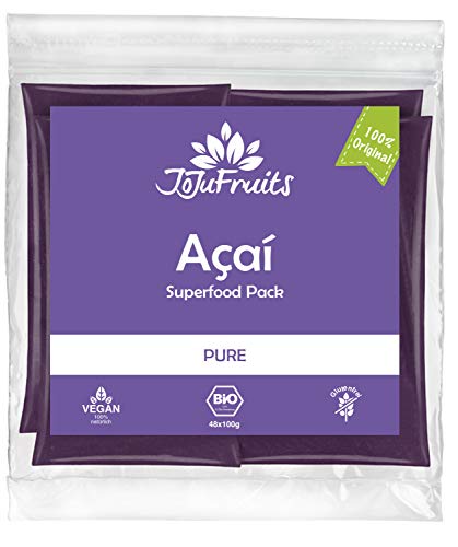 JoJu Fruits - Bio Acai Püree - PURE - 48 Smoothie Packs (Vegan, Glutenfrei, Zuckerfrei) Superfood aus Acai Beeren von JoJu Fruits