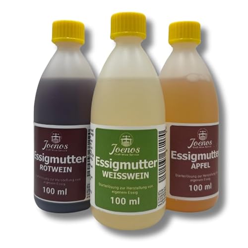 Essigmutter 3-erSet, Rotwein, Weißwein, Apfel, á 100 ml Flaschen, Starterlösung für hausgemachten Essig Essigmutter 3-erSet, Rotwein, Weißwein, Apfel, á 100 ml Flaschen, Starterlösung für hausgemachten Essig von Joenos