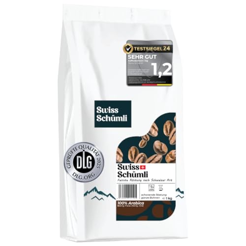Aus über 175 Jahren Erfahrung: Schwiizer Schüümli Schweizer Schümli Kaffeebohnen 1kg – Helle Röstung für sanften Schümli Kaffee, Perfekte Crema, Intensität 2/5, Säure 1/5 – für echten Kaffee-Genuss von Joerges