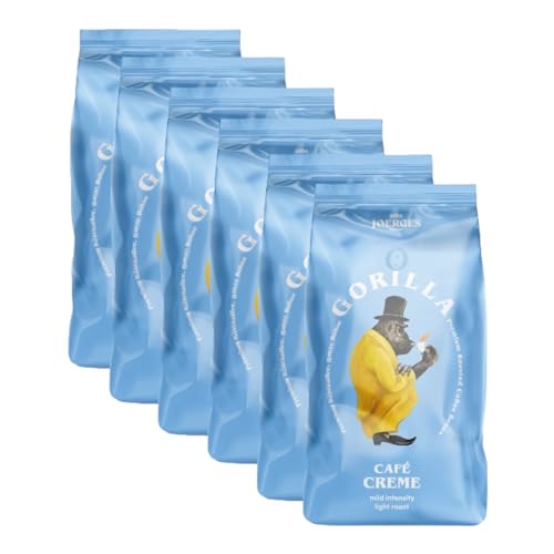 Joerges Gorilla Café Creme 6x 1000g | 100% traditionelle Arabica-Bohnen | Ideal Vollautomaten Crema harmonisches Aroma | geringer Koffeingehalt helle Röstung | Vorratspackung von Joerges