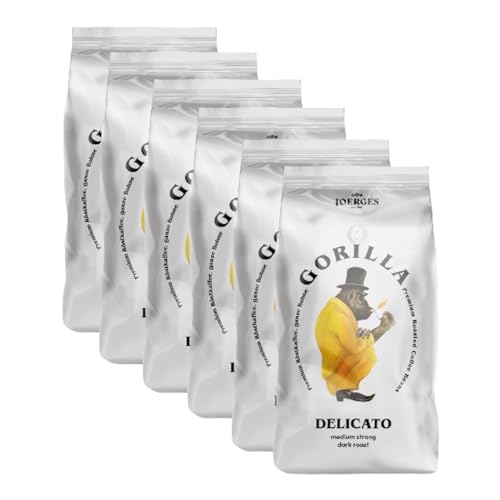 Joerges Gorilla Espresso Delicato 6x 1000g | hochwertige Bohnenmischung Südamerika Siebträger Vollautomaten | 40% Arabica-Bohnen 60% Robusta-Bohnen | Sortenrein geröstet Vorratspackung von Joerges