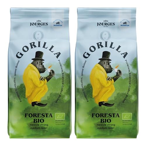 Joerges Gorilla Foresta Kaffee 2x 1000g geröstete ganze Bohnen Doppelpack | Qualitäts-Kaffee Arabica Blend Ganze Bohne | Siebträger Vollautomat | Espresso-Kaffee von Joerges