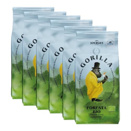 Joerges Gorilla Foresta Kaffee 6x 1000g geröstete ganze Bohnen | Qualitäts-Kaffee Arabica Blend Ganze Bohne | Siebträger Vollautomat | Espresso-Kaffee von Joerges