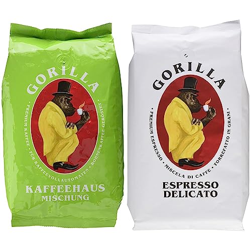 Joerges Gorilla Kaffeehaus-Mischung, 1 kg (1er Pack) & Gorilla Espresso Delicato, 1 kg, Weiß von Joerges