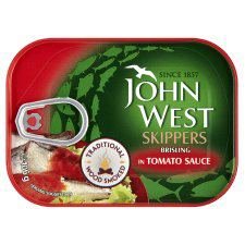 John West Smoked Skippers Brisling In Tomato Sauce 106G von John West