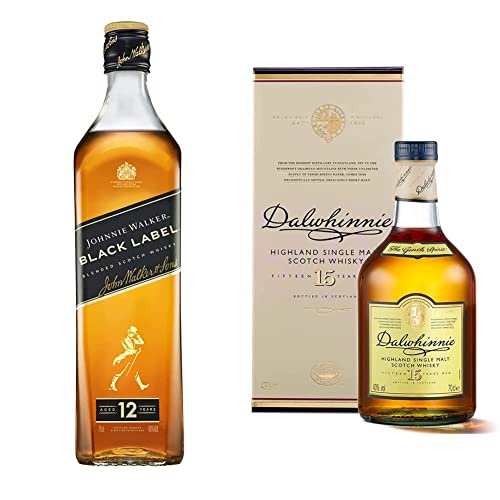 Johnnie Walker Black Label | Blended Scotch Whisky | 40% vol | 700ml & Dalwhinnie 15 Jahre | mit Geschenkverpackung | Preisgekrönter, aromatischer Single Malt Scotch Whisky | 43% vol | 700ml von Johnnie Walker