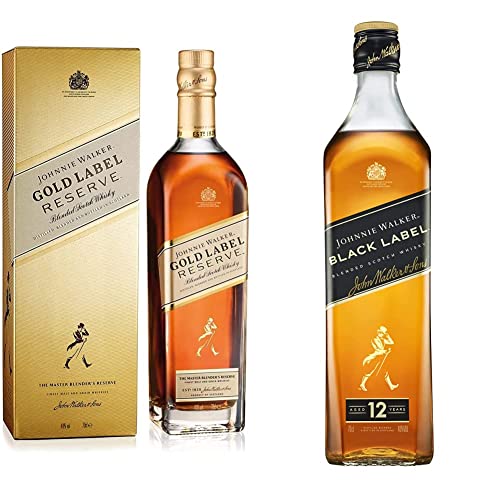 Johnnie Walker Gold Label, Blended Scotch Whisky, 40% vol, 700ml Einzelflasche & Black Label, Blended Scotch Whisky, Ausgezeichneter, 40% vol, 700ml Einzelflasche von Johnnie Walker