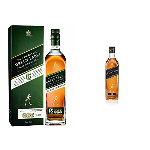 Johnnie Walker Green Label, Blended Scotch Whisky, 43% vol, 700ml Einzelflasche & Black Label, Blended Scotch Whisky, Ausgezeichneter, aromatischer Bestseller, 40% vol, 700ml Einzelflasche von Johnnie Walker