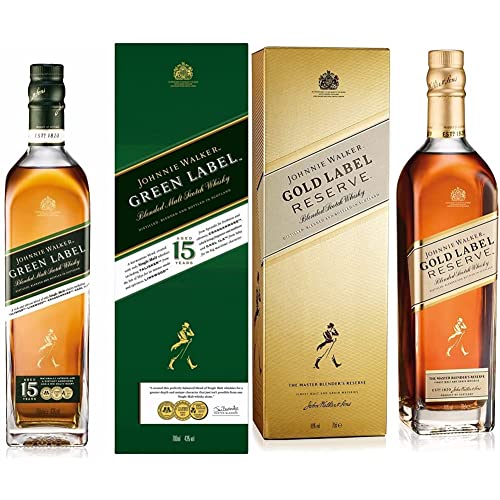 Johnnie Walker Green Label, Blended Scotch Whisky, 43% vol, 700ml Einzelflasche & Gold Label, Blended Scotch Whisky, Preisgekrönter, aromatischer Bestseller, 40% vol, 700ml Einzelflasche von Johnnie Walker