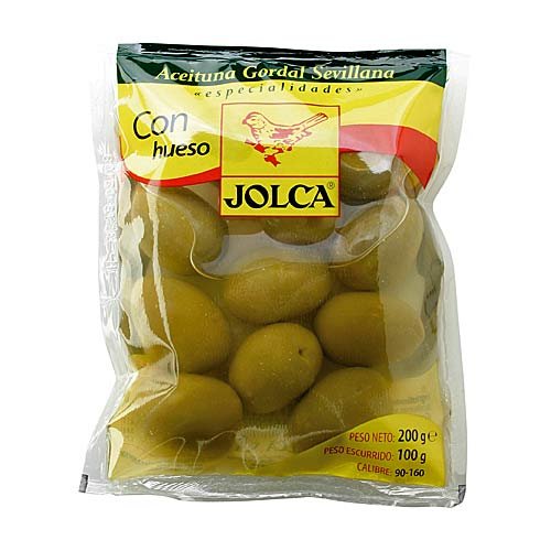 Aceitunas Gordal - Spanische grüne Gordal-Oliven mit Kern - Beutel von Jolca