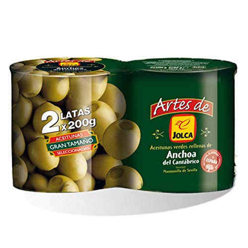 Anchoa Cantábrico - Spanische grüne Manzanilla-Oliven mit Anchovicreme gefüllt 2 x 200gr von Jolca