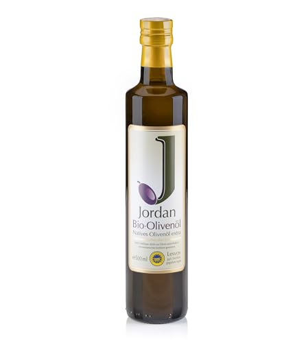Jordan BIO Olivenöl - 0,5 L Flasche Griechisches BIO Olivenöl von der Insel Lesbos - Traditionelle Handernte von zertifizierten Grundstücken- Kaltextraktion am Tag der Ernte - vielfach ausgezeichnet von Jordan Olivenöl