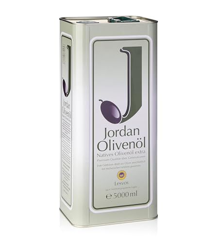 Jordan Olivenöl - Natives Olivenöl Extra von der griechischen Insel Lesbos - traditionelle Handernte - Kaltextraktion am Tag der Ernte - Kanister im traditionellen Retro-Design mit Ausgießer - 5 Liter von Jordan Olivenöl