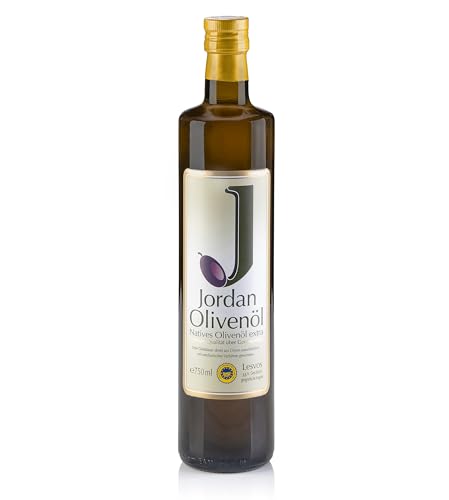 Jordan Olivenöl | Natives Olivenöl Extra [ 0,75 l ] - von der griechischen Insel Lesbos | traditionelle Handernte | Kaltextraktion am Tag der Ernte | Elegante schmale Glasflasche mit Ausgießer von Jordan Olivenöl
