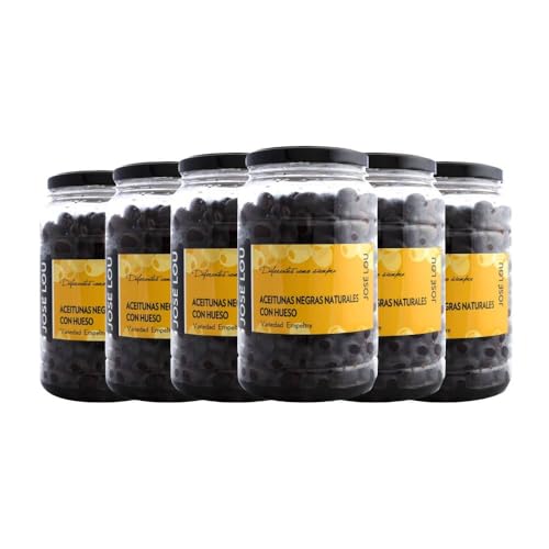 Natürliche schwarze Oliven mit Kern José Lou 900 g Packung mit 6 Stück von Jose Lou
