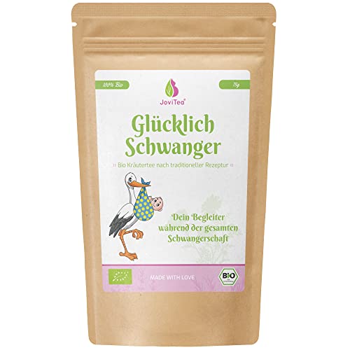 JoviTea® Glücklich Schwanger Tee BIO + Traditionelle Rezeptur + Schwangerschaftstee + geeignet während der Schwangerschaft + 100% natürlich und ohne Zusatz von Zucker - 75g von JoviTea