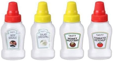 4 Stück Mini-Flaschen, Mini-Ketchup-Flasche, Maggi-Flasche, Gewürzflasche, Saucenflasche, Mini-Salzspray, scharfe Sauce, Barbecue-Sauce, Tomatensauce, Olivenöl, Mayonnaise, Sauce und 4 Stück Mini-Flaschen, Mini-Ketchup-Flasche, Maggi-Flasche, Gewürzflasche, Saucenflasche, Mini-Salzspray, scharfe Sauce, Barbecue-Sauce, Tomatensauce, Olivenöl, Mayonnaise, Sauce und von Jowxsx
