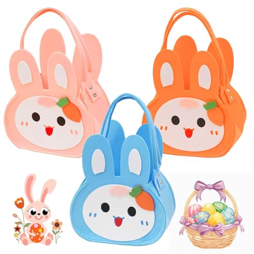 3 Stück Ostern geblümter Hasenkorb, Ostern, Geschenke zu Ostern, Osterkorb, Osterkorb, osterkörbchen Kinder, gefüllte Ostereier, Osterhase, Filzkorb, Osterhasenkorb aus Filz (Carrot Rabbit) von Joyes