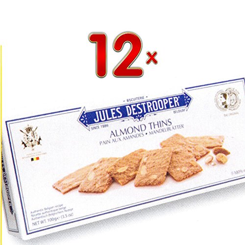 Jules Destrooper Almond Thins 12 x 100g Packung (Butterbiscuit mit Mandelblättern) von Jules Destrooper