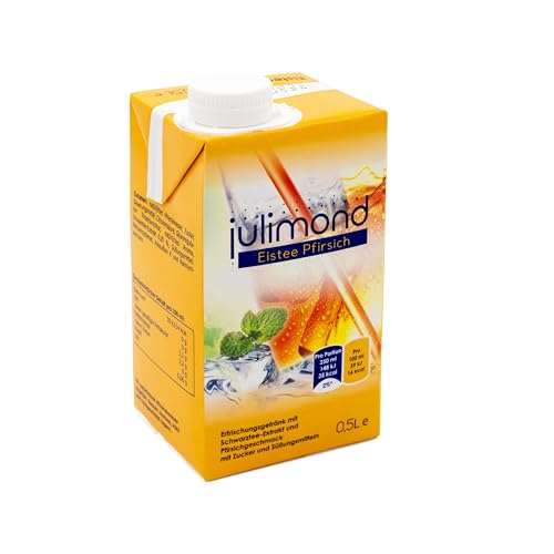juimond Eistee Pfirsich 0,5l SIG Getränkekarton, Erfrischungsgetränk mit Schwarztee-Extrakt und Pfirsichgeschmack mit Zucker und Süßungsmitteln (24er Pack) von Julimond