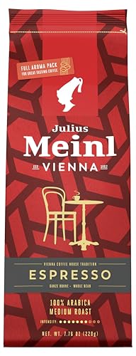 Julius Meinl Vienna Espresso - 220g ganze Bohnen | Wiener Espressoröstung in Premiumqualität | Vollmundiger Geschmack aus 100% Arabica-Bohnen | Ideal für Siebträger und Vollautomaten von Julius Meinl