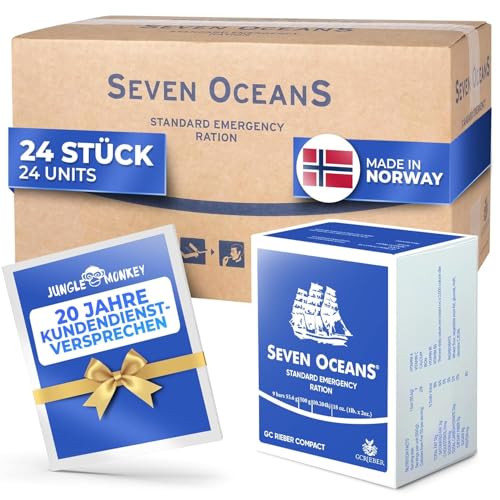 SEVEN OCEANS - DAS ORGINAL - XXL-Notfallnahrung [24x500g] inkl. extra Vitamine - Lang haltbare Notnahrung Energie- & Kalorienreiche Outdoor Notration Prepper Nahrung - Emergency Food Langzeitnahrung von Jungle Monkey