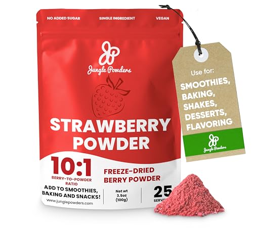 Jungle Powders Erdbeeren Pulver - 100g 100% natürlich, rotes Erdbeerpulver gefriergetrocknet – ohne GVO, Vegan - Super Food Erdbeerpulver zum Backen von Jungle Powders