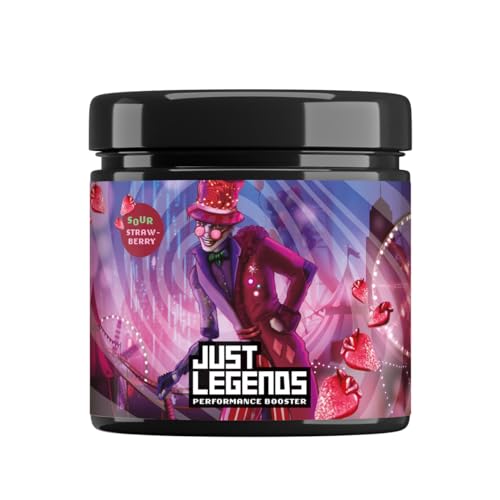 Just Legends Performance Booster | Gaming Energy Drink | auf Pulverbasis | mit Koffein | ohne Zucker | mit Vitaminen | wenig Kalorien | vegan | 50 Portionen (400 g, Sour Strawberry) von Just Legends