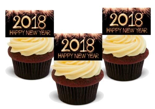 Frohes neues Jahr 2018-12 essbare hochwertige stehende Waffeln Karte Kuchen Toppers Dekorationen, Happy New Year 2018-12 Edible Stand Up Premium Wafer Card Cake Toppers Decorations von Just Party Supplies