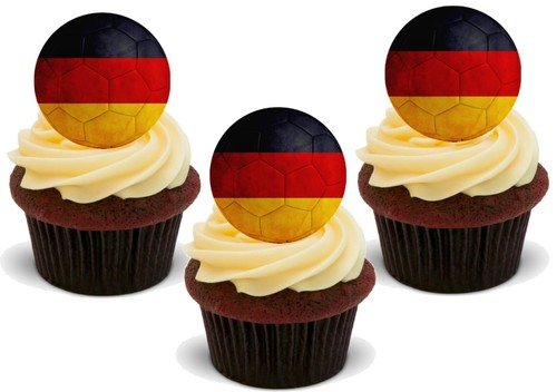 Fußball Deutschland - 12 essbare hochwertige stehende Waffeln Karte Kuchen Toppers Dekorationen, Football Germany - 12 Edible Stand Up Premium Wafer Card Cake Toppers Decorations von Just Party Supplies