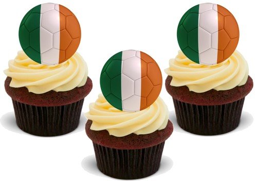 Fußball Irland - 12 essbare hochwertige stehende Waffeln Karte Kuchen Toppers Dekorationen, Football Ireland - 12 Edible Stand Up Premium Wafer Card Cake Toppers Decorations von Just Party Supplies