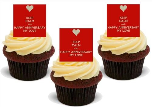 HALTEN SIE RUHE & GLÜCKLICHES JAHRESTAG - 12 essbare hochwertige stehende Waffeln Kuchen Toppers, KEEP CALM & HAPPY ANNIVERSARY - 12 Standup Premium Wafer Cake Toppers HALTEN SIE RUHE & GLÜCKLICHES JAHRESTAG - 12 essbare hochwertige stehende Waffeln Kuchen Toppers, KEEP CALM & HAPPY ANNIVERSARY - 12 Standup Premium Wafer Cake Toppers von Just Party Supplies