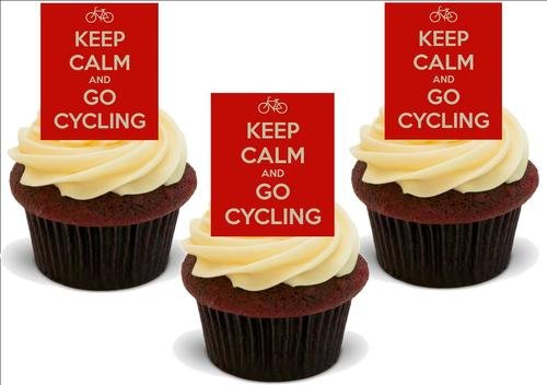 HALTEN SIE RUHE & GO CYCLING – 12 essbare hochwertige stehende Waffeln Kuchen Toppers, KEEP CALM & GO CYCLING - 12 Standup Premium Wafer Cake Toppers von Just Party Supplies