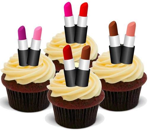 Lippenstift Mix - 12 essbare hochwertige stehende Waffeln Karte Kuchen Toppers Dekorationen, Lipstick Mix - 12 Edible Stand Up Premium Wafer Card Cake Toppers Decorations von Just Party Supplies