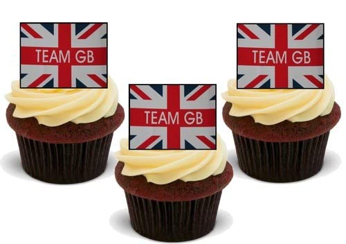 Team GB Union Jack Flagge - 12 essbare hochwertige stehende Waffeln Karte Kuchen Toppers Dekorationen, Team GB Union Jack Flag - 12 Edible Stand Up Premium Wafer Card Cake Toppers Decorations von Just Party Supplies